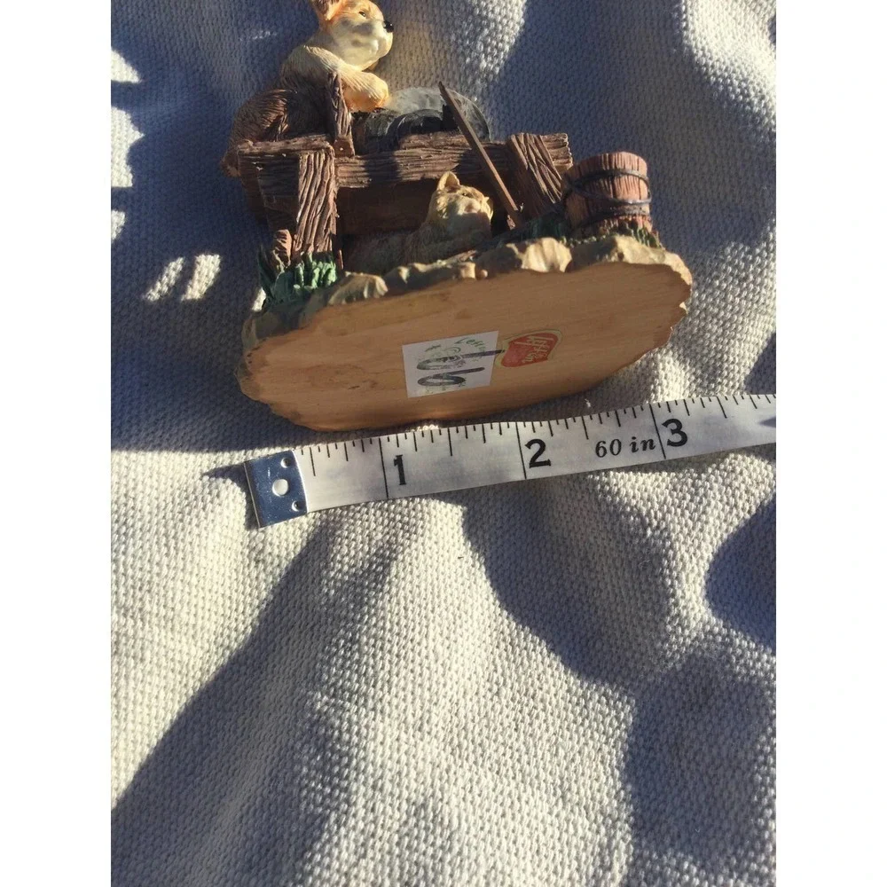 Vintage Lefton dog cat figurine 3 in water well brown‎ 01547 1994 farm bucket